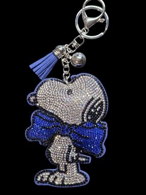 Royal Blue Rhinestone Snoopy Bag Charm Keychain